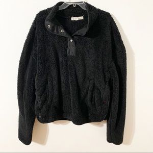 WallFlower Black TeddyBear Fur Pullover Quarter Button Fleece Jacket Side Vent